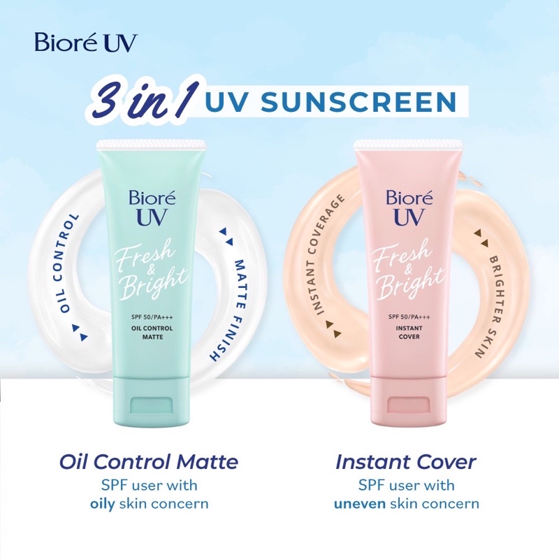 BIORE Sunscreen UV Fresh &amp; Bright Instant Cover | Oil control Matte Sunscreen SPF 50+ PA+++