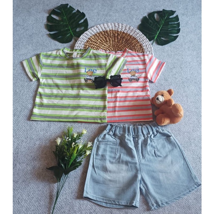Baju Anak Laki - Laki Motif Beruang Garis - Garis