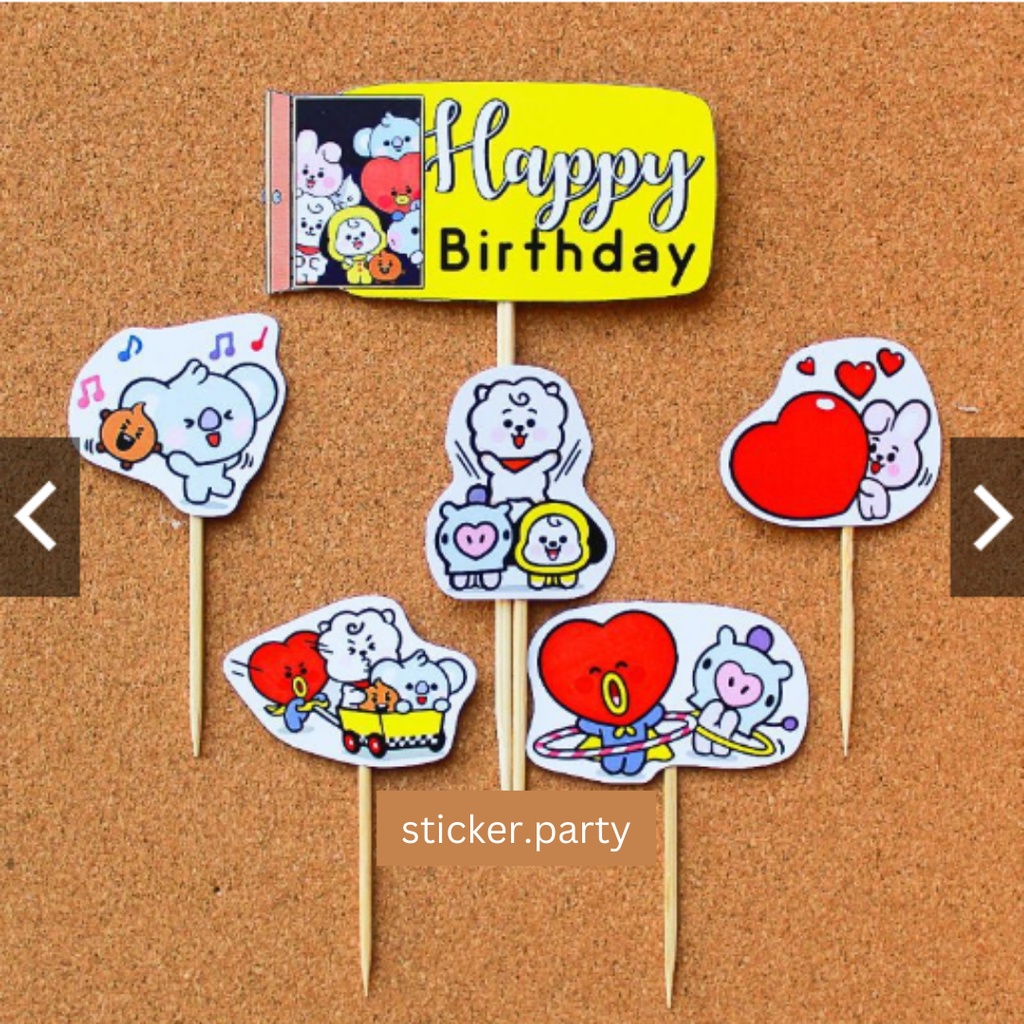 TOPPER CAKE BT21 HIASAN KUE ULANG TAHUN ULTAH HBD BT21 BTS HIASAN KUE TART LILIN ULTAH BTS ANAK