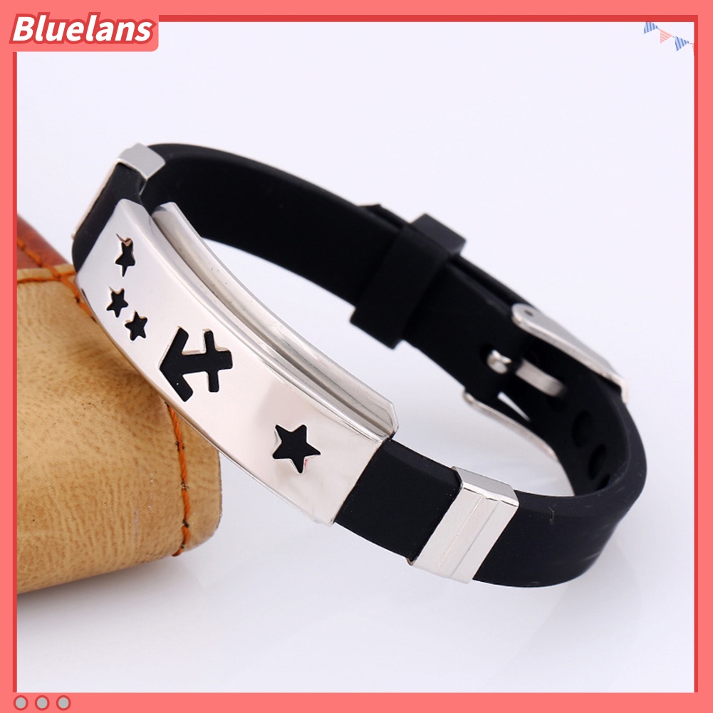 [bluelans]Men's Horoscope Stainless Steel Silicone Wristband Bangle Clasp Cuff Bracelet