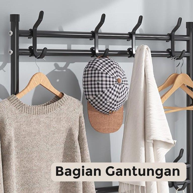 X8T3 Rak Gantungan Baju Stand Hanger & Rak Sepatu Penyimpan Jak dan topi sepatu & tas/Lemari Sepatu 