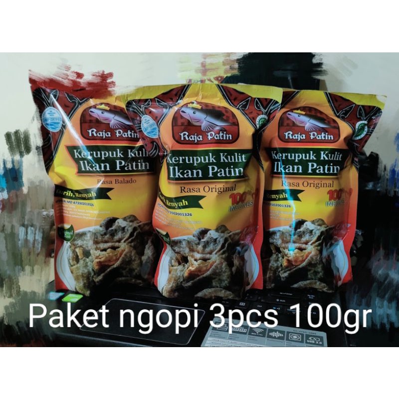 

Kerupuk Kulit Ikan Patin 100gr Kemasan Premium 3Pcs (random)