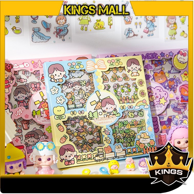 

KINGS - 5576 Sticker Motif Kartun Korea Lucu Anti Air / 100 Lembar Stiker Motif Momo Kartun Korea / Scrapbook Sticker DIY