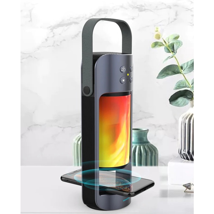 Speaker Bluetooth Alpha Lampu - Speaker Alpha Portable Wireless Flame Led Plus Wireless Charger