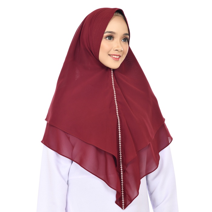 KHIMAR CERUTY BABYDOLL PREMIUM 2 LAYER / HIJAB SYARI SWAROVSKY 2 LAYER CERUTY / Kerudung Bergo Ceruty Premium 2 Layer Diana Swarovsky