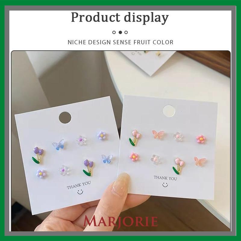 Anting Set Perhiasan Anting-anting Kupu-kupu Bunga Berwarna-Warni-MJD