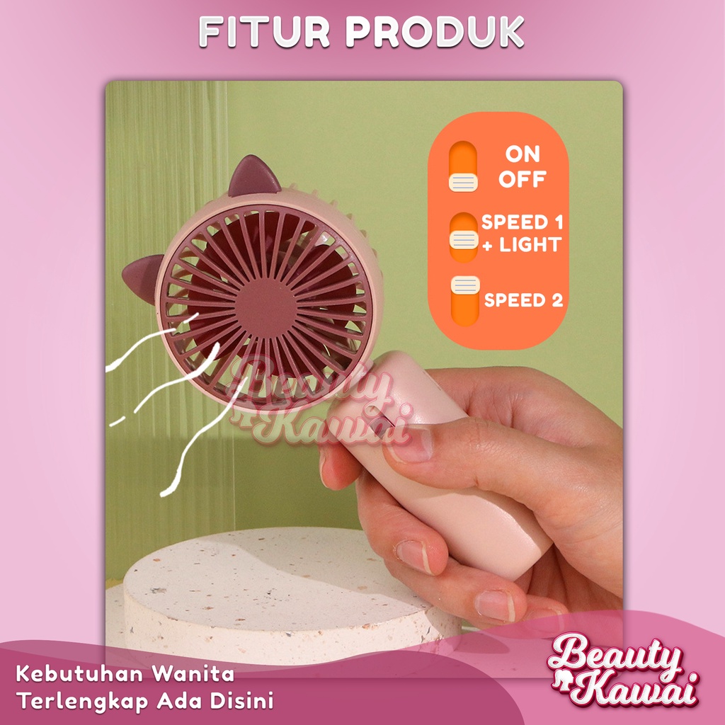 Kipas Genggam Angin Mini Karakter Fan Lucu Handheld USB Rechargeable Portable