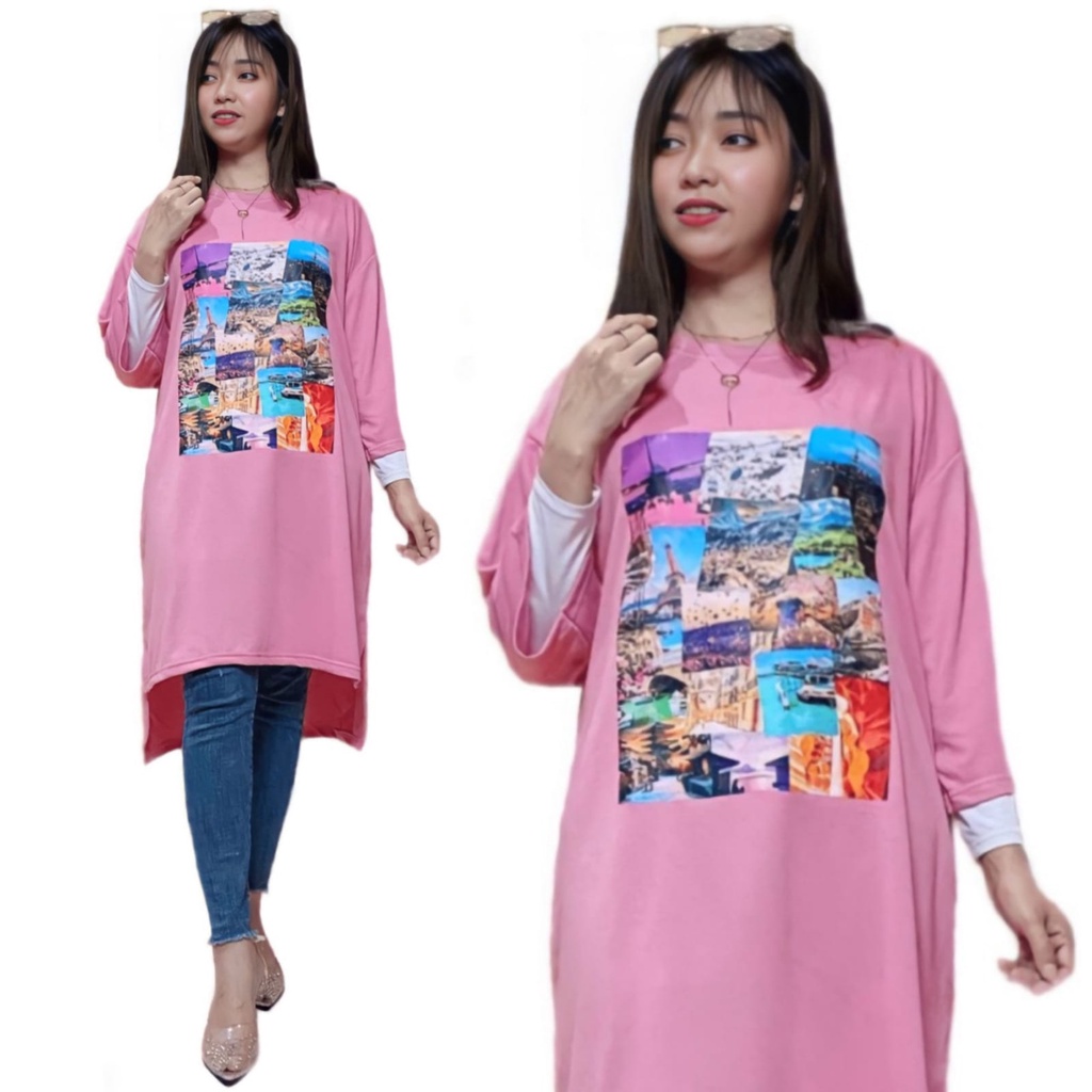 LD 120 TUNIK OVERSIZE PENGUIN KAOS VIRAL BAJU WANITA MULIM HIJAB FRENDLY BASIC