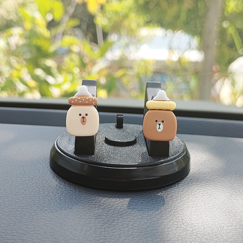 Holder Handphone / GPS Bentuk Beruang Warna beige Untuk interior Mobil