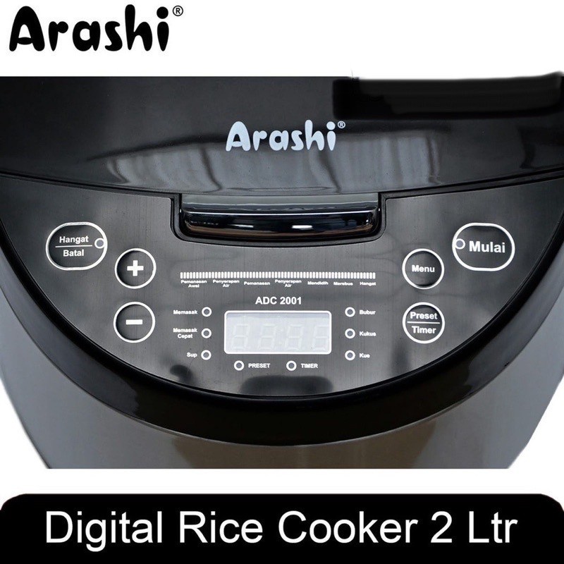 Arashi ADC-2001 Magic Com Rice Cooker Digital 450W 2L 2Liter 2 Liter