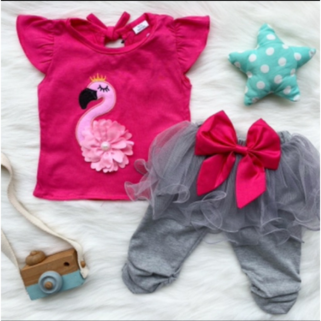 Baju setelan kaos + celana rok tutu motif hewan lucu fashion anak bayi cewek perempuan murah -fla