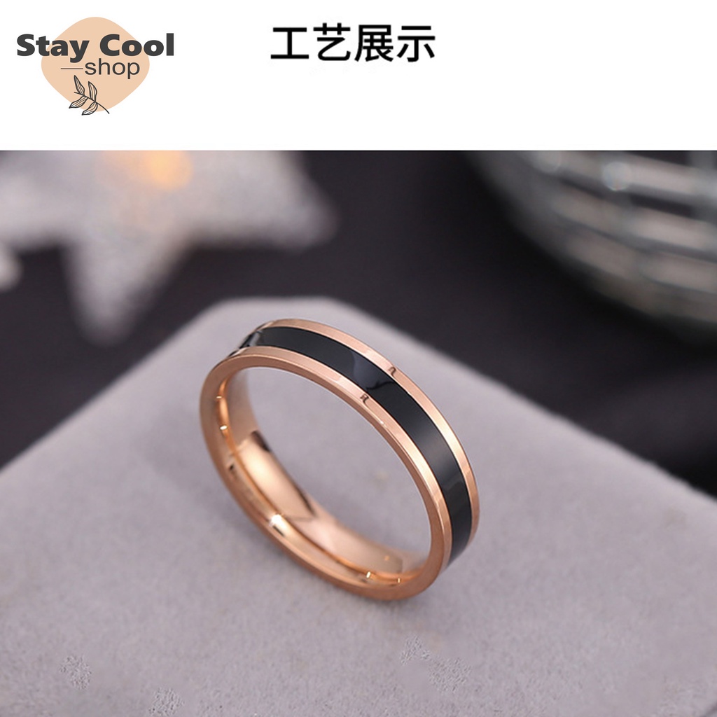 Cincin Titanium Pria Dan Wanita Kombinasi Warna Anti Karat Dan Luntur / Cincin Titanium Wanita Anti Karat/Cincin Couple/Cincin Combinasi Hitam Emas