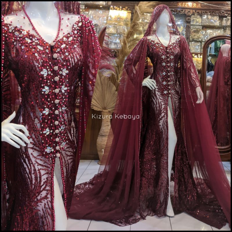 Kebaya Gaun Pengantin Sequin Wedding Dress Sequeen Belah