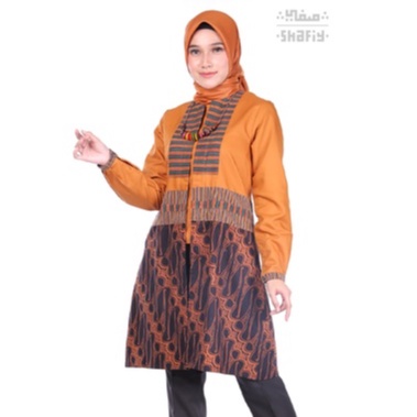 Zalwa Baju Batik Wanita Syari Asli Shafiy Original Modern Etnik Jumbo Kombinasi Polos Tenun Terbaru Tunik Batik Wanita Trendy Big Size Dewasa Kekinian Cantik Kondangan Muslim XL