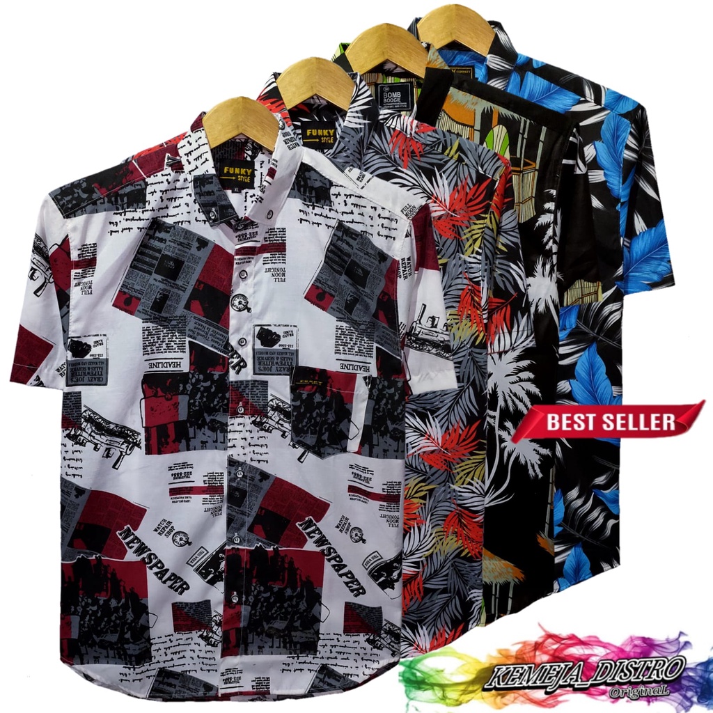 PAKET HEMAT 99RB DAPAT 3PCS KEMEJA MOTIF PRIA DEWASA LENGAN PENDEK HEM MOTIF PRIA KEMEJA SURFING COWOK