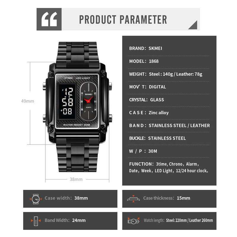 ARS - SKMEI Jam Tangan Digital Analog Pria Strap Stainless Steel - 1868