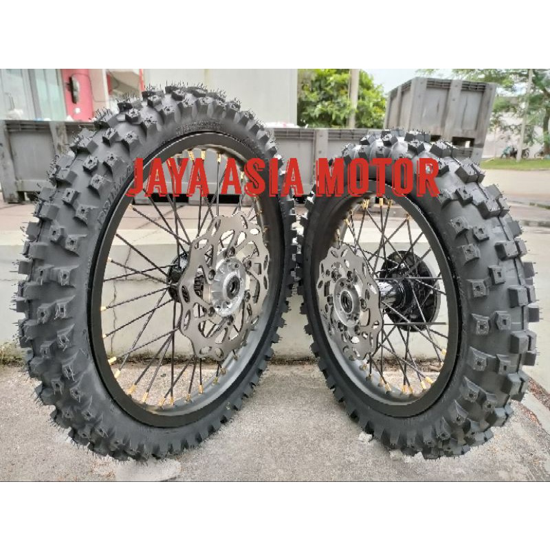 SEPAKET VELG TRAIL RING 14-17 KLX D TRACKER PLUS BAN PIRINGAN CAKRAM DEPAN BELAKANG