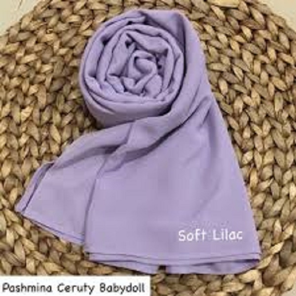 Jilbab Premium Pashmina Ceruty Baby doll polos Soft Lilac lembut Mudah dibentuk Hijab terlaris