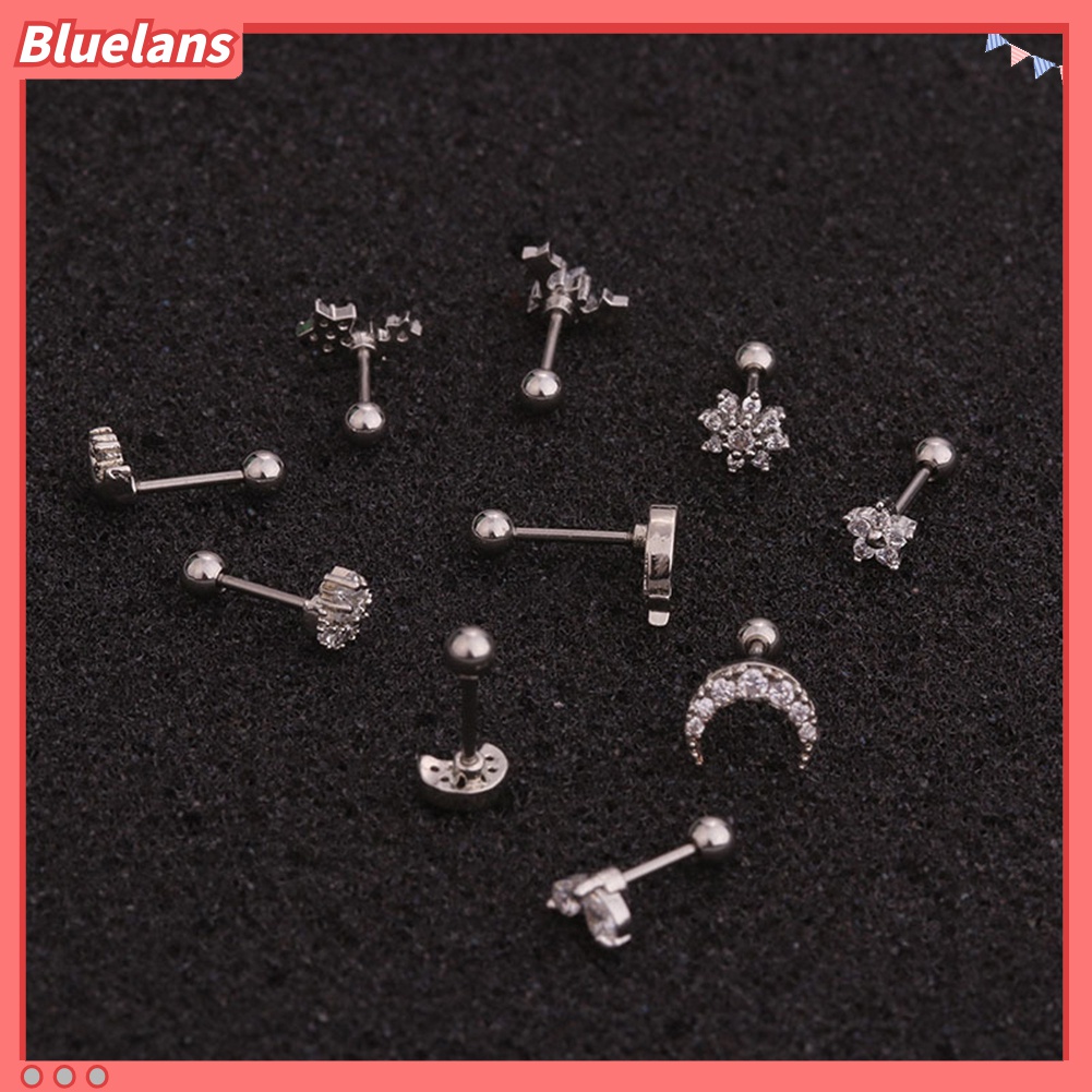 1pc Anting Stud Cubic Zirconia Inlaid Bentuk Bunga Bintang Bulan Untuk Wanita