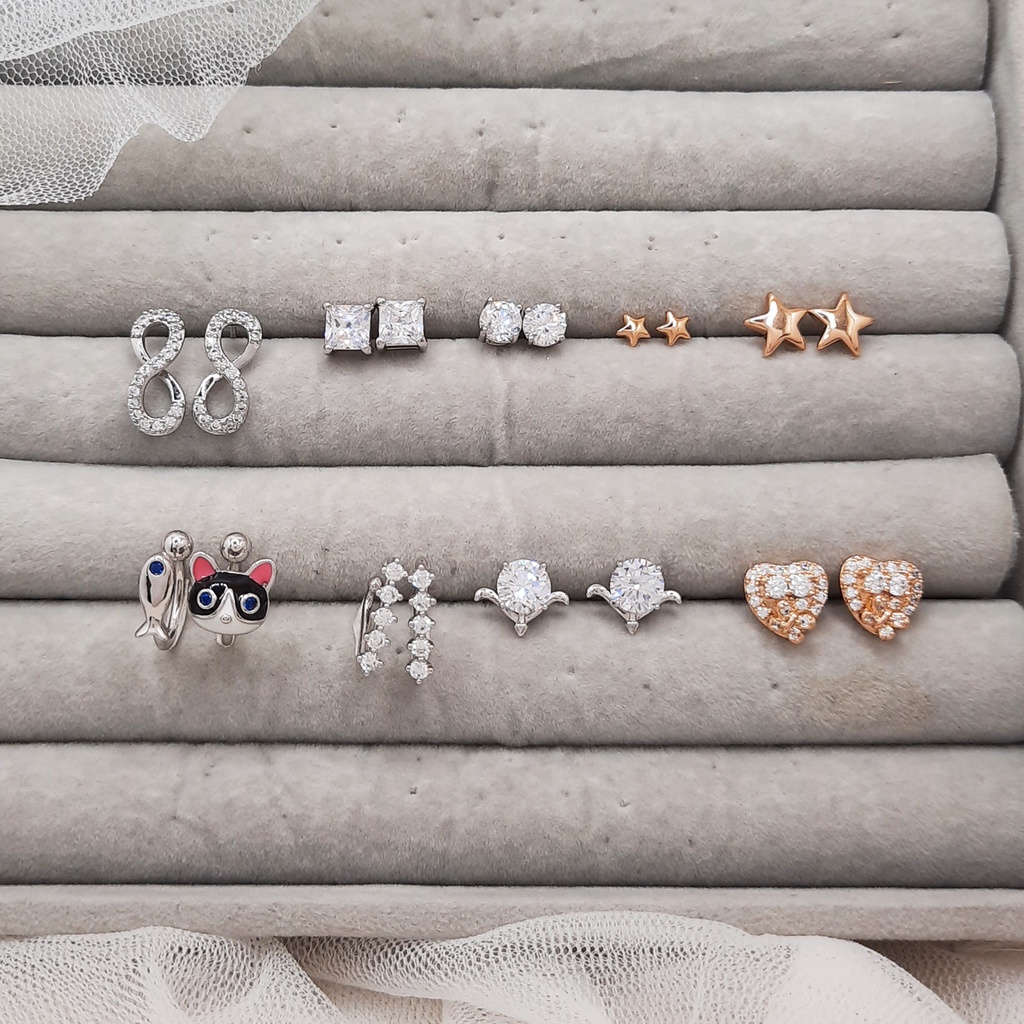 Anting Premium Anti Karat Jepit Tanpa Tindik Xuping Asli Lapis Emas Putih Silver Daun Telinga - BE211