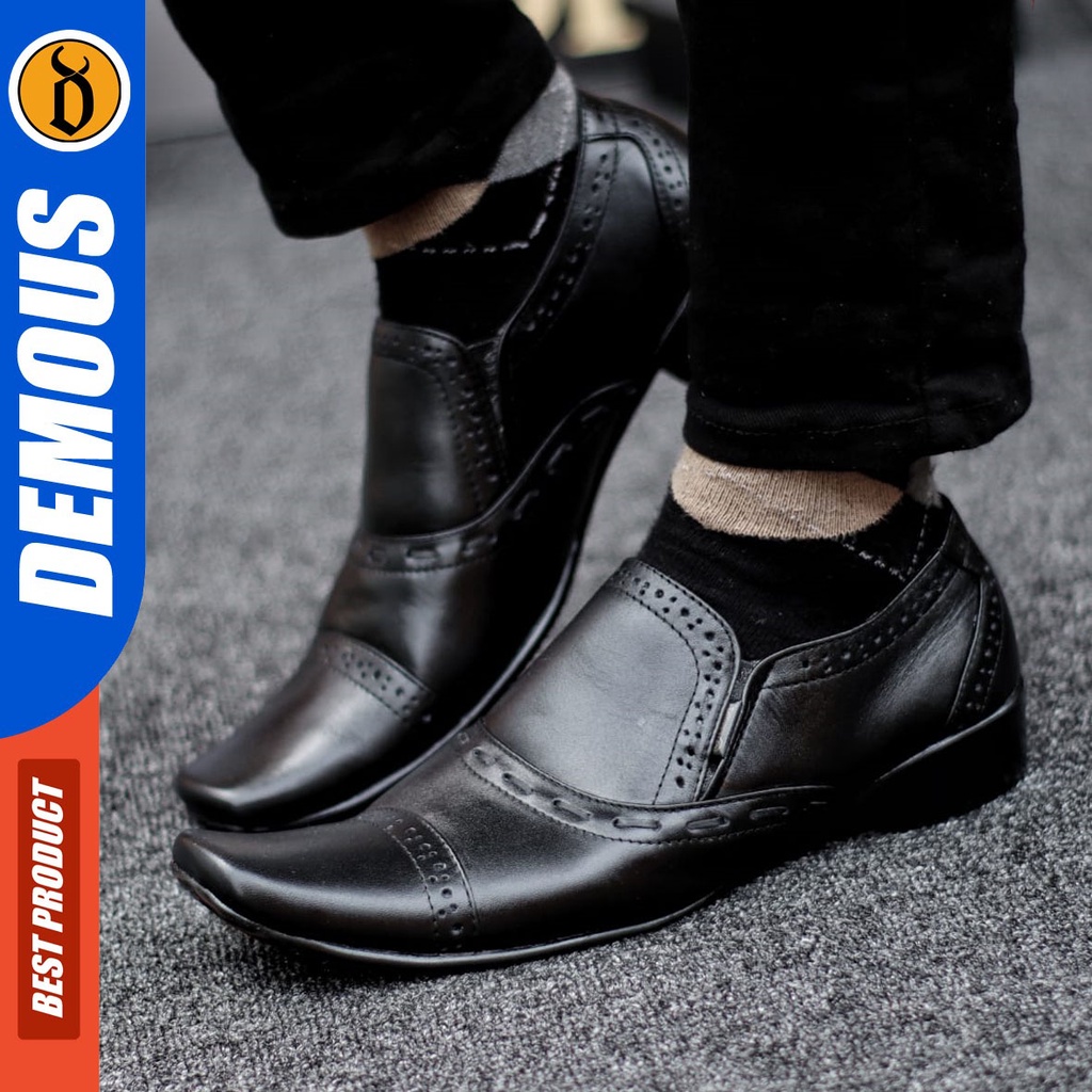 DEMOUS Opeck - Sepatu Formal Pantopel Hitam Kulit Asli Kerja Pria