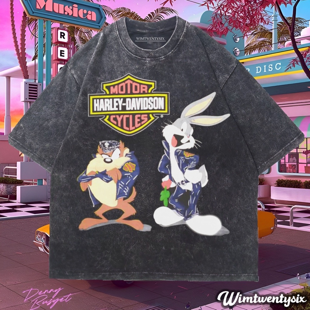 Wimtwentysix “Harley Davidson x looney tunes” Oversize T-shirt | kaos washed | vintage tee