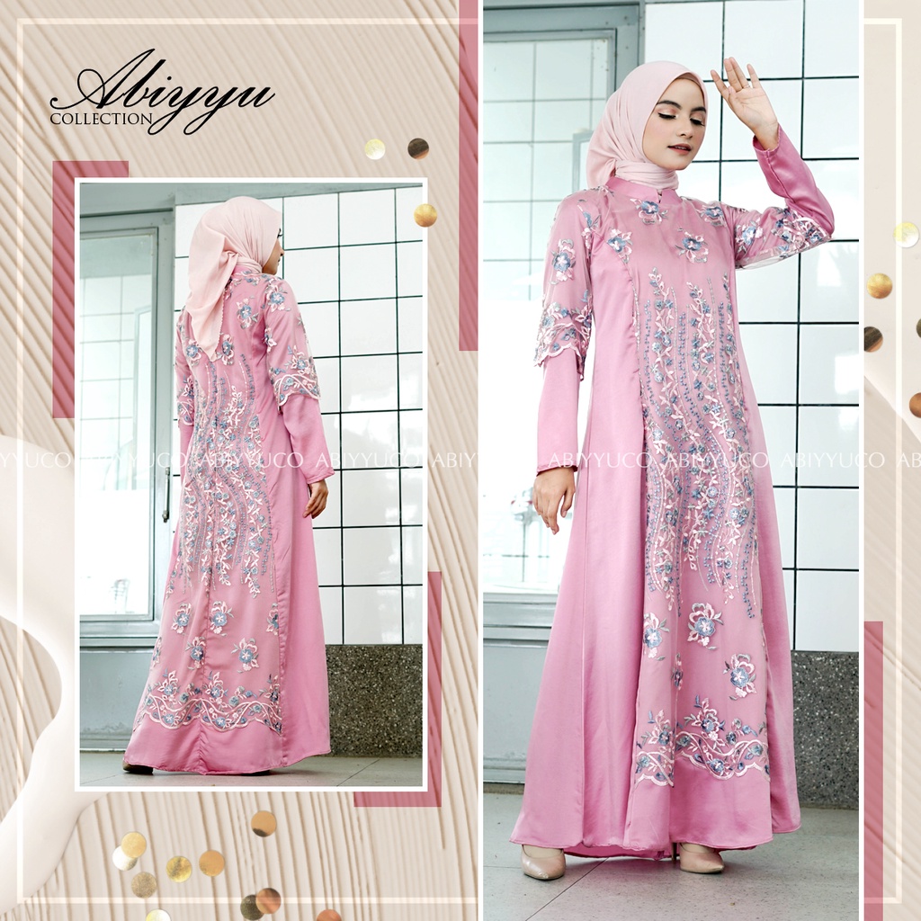 Abiyyuco TA9018 | Gamis Brokat Tile Mewah Dress Brukat Kondangan Wisuda