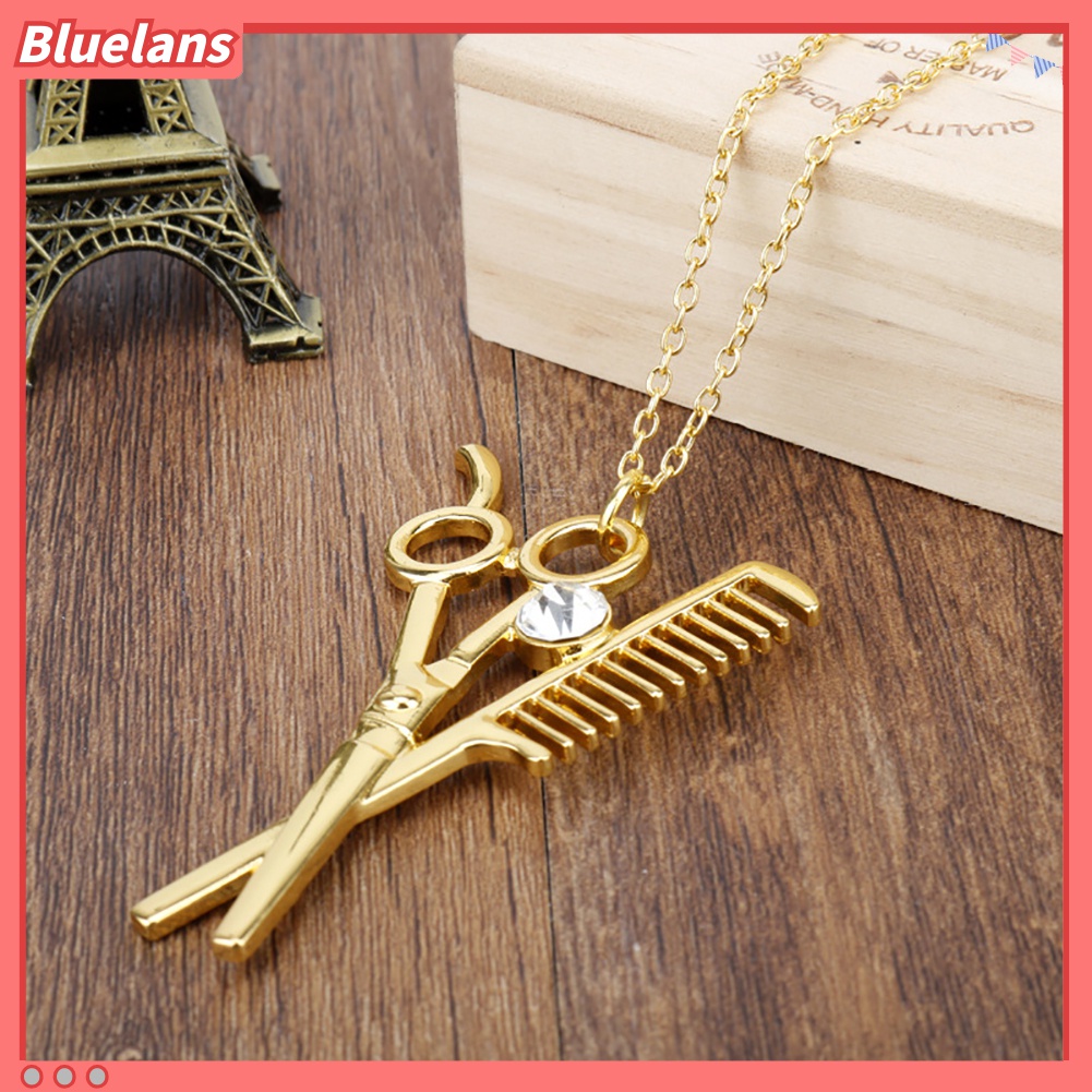 Kalung Dengan Liontin Bentuk Gunting Sisir Aksen Berlian Imitasi Untuk Unisex