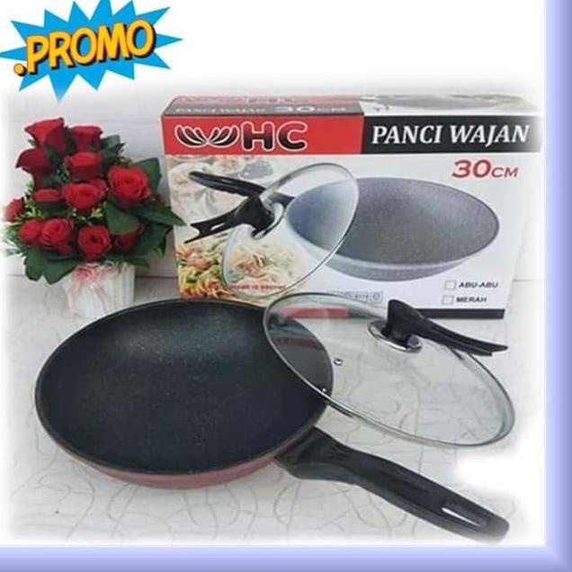 Murah Lebay--Panci Wajan Granite + Tutup Kaca - Wok Pan 30 Cm - HC Pan