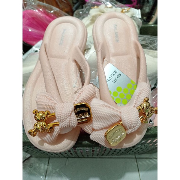 Sandal Jepit Pita Jelly Import Wanita Kekinian Balance 9001-13 Karakter Gold Bear