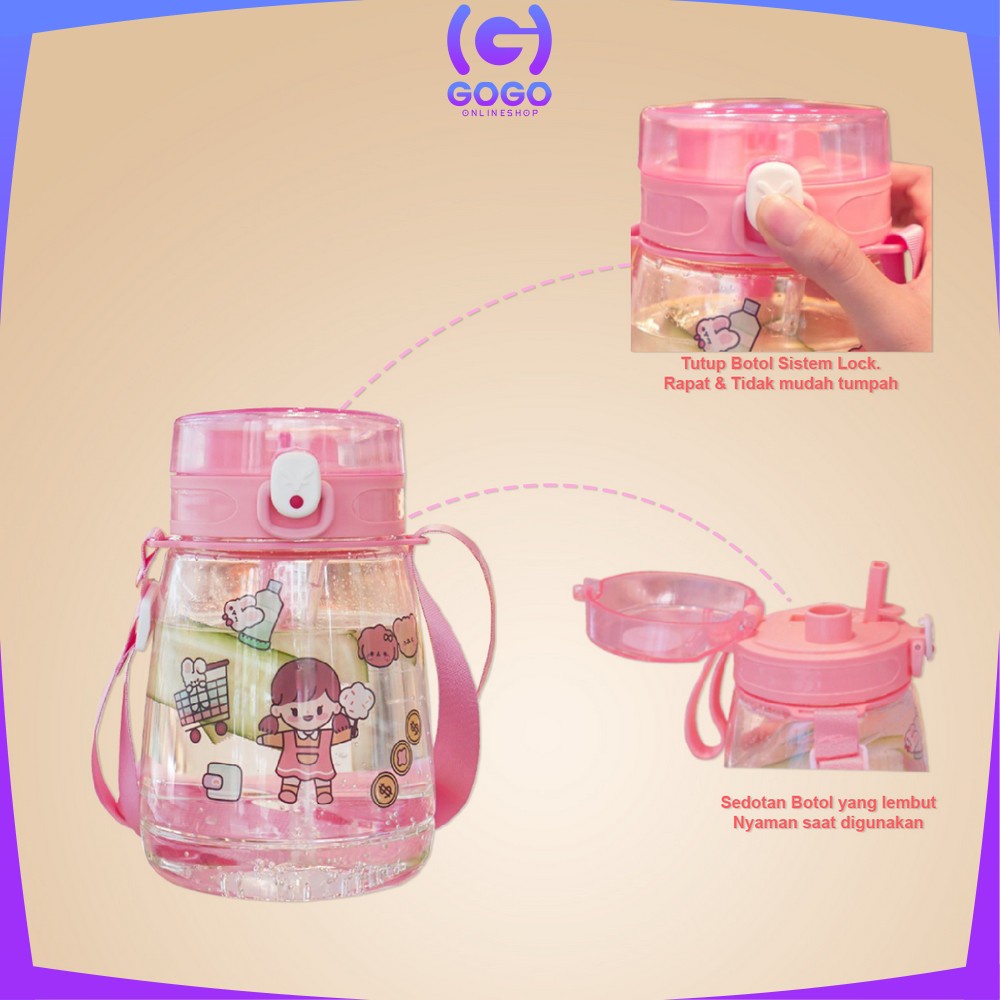 GOGO-C303 Botol Minum 1300ML BPA FREE Kartun Lucu / Botol Minum Karakter Sedotan / Botol Air Minum 1.3 Liter Food Grade