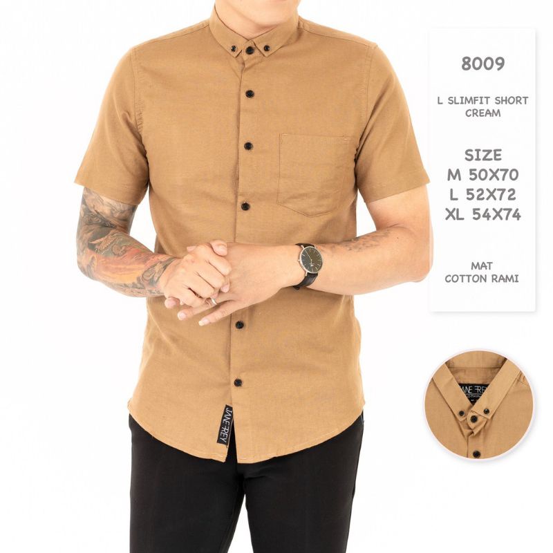 Kemeja Pendek Polos Pria Slim Fit Warna Mocca Size Normal M L Xl