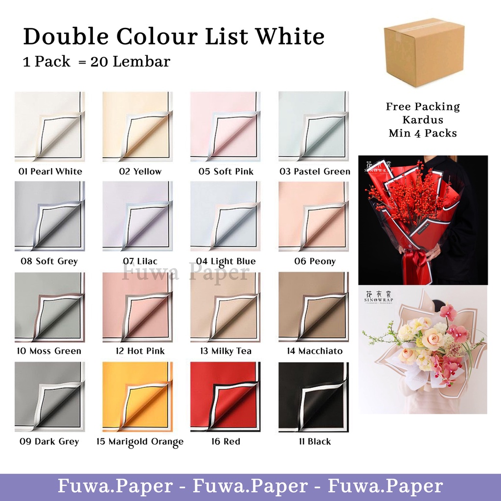 

Double Colour List White Flower Wrapping Paper Waterproof (1 Pack = 20 Lembar) // Korean Wrapping Kertas Buket Bunga Perlengkapan Florist Cellophane FUWA PAPER WRAPPING