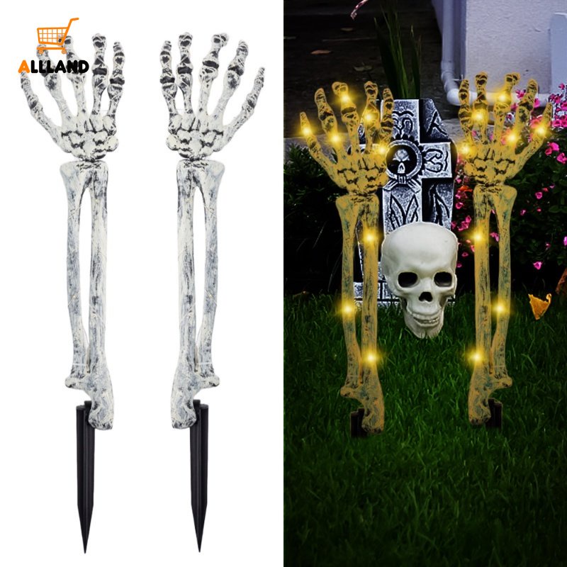 2pcs / Set Lampu LED Bentuk Tangan Tengkorak Tenaga Baterai Untuk Dekorasi Halloween