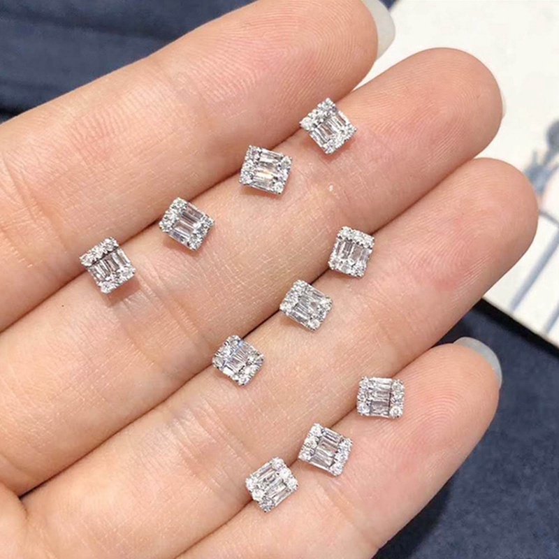 Anting Stud Cubic Zirconia Bentuk Kunci Geometris Untuk Wanita
