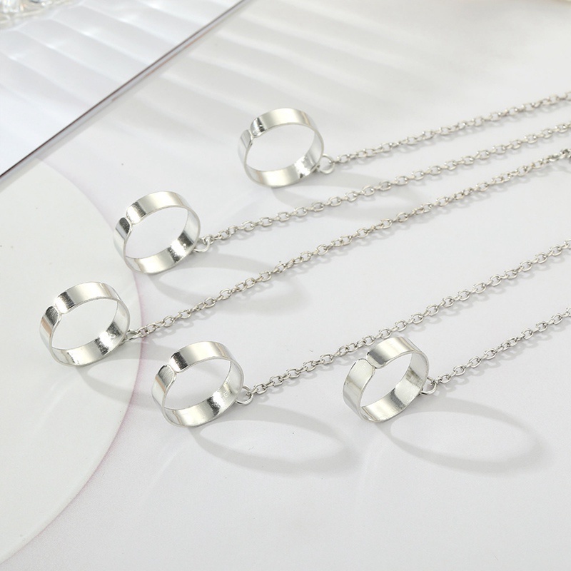 Set Gelang Tangan Rantai Silver Desain Geometri Gaya Punk Aksesoris Pria / Wanita / Pasangan