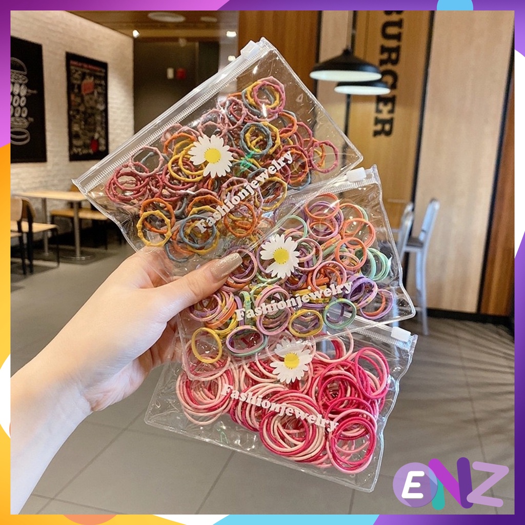 ENZ ® Ikat Rambut Dompet / Kunciran Elastis Warna Polos Gaya Korea Untuk Wanita / Karet Rambut Donat / Kuncir Anak Polos Gaya Korea 1042