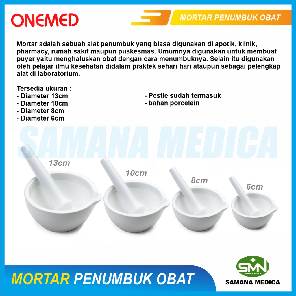 Alat Penumbuk Obat ONEMED / ONEHEALTH Mortar Ukuran Diameter 6 - 8 - 10 - 13 - 16 Cm Mortar With Pestles ONEMED Packing DIJAMIN Aman