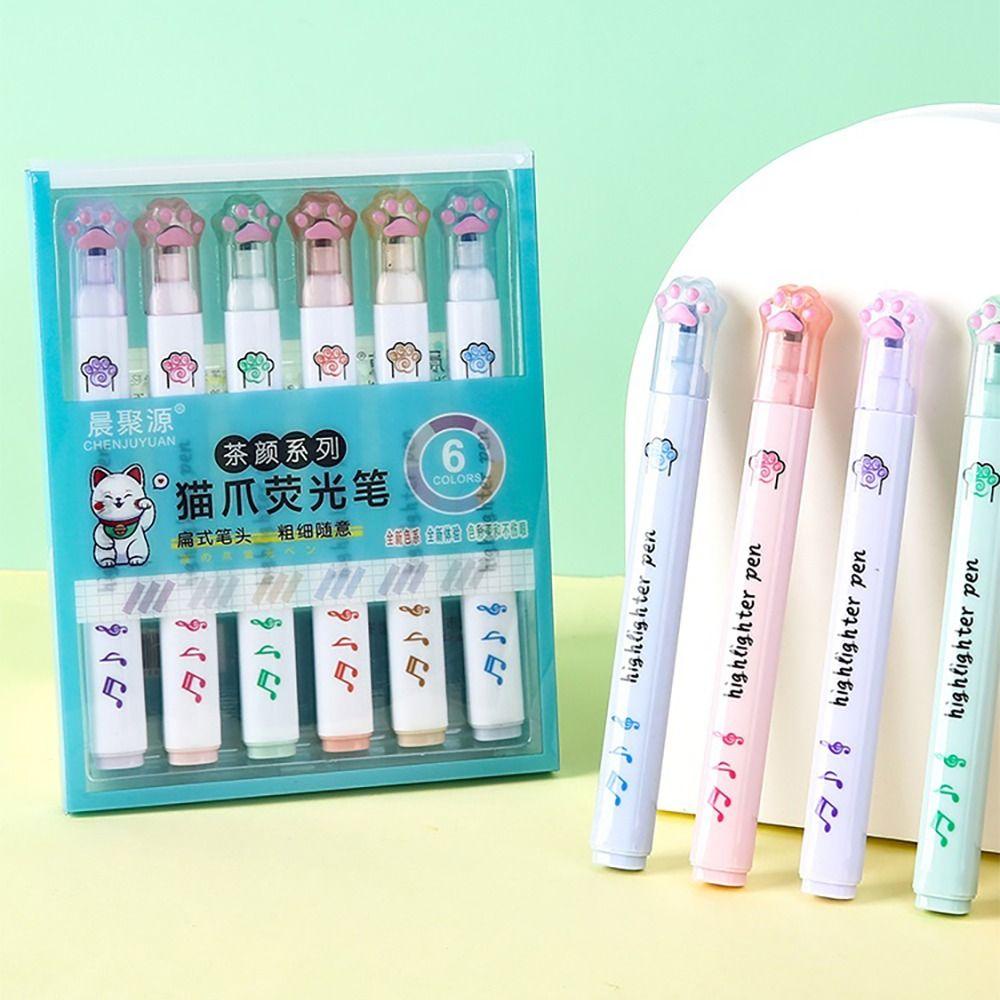 R-flower 6PCS/Set Stabilo Pena Set Perlengkapan Kantor Sekolah Kreatif Alat Tulis Graffiti Cakar Kucing Alat Tulis Warna Pulpen