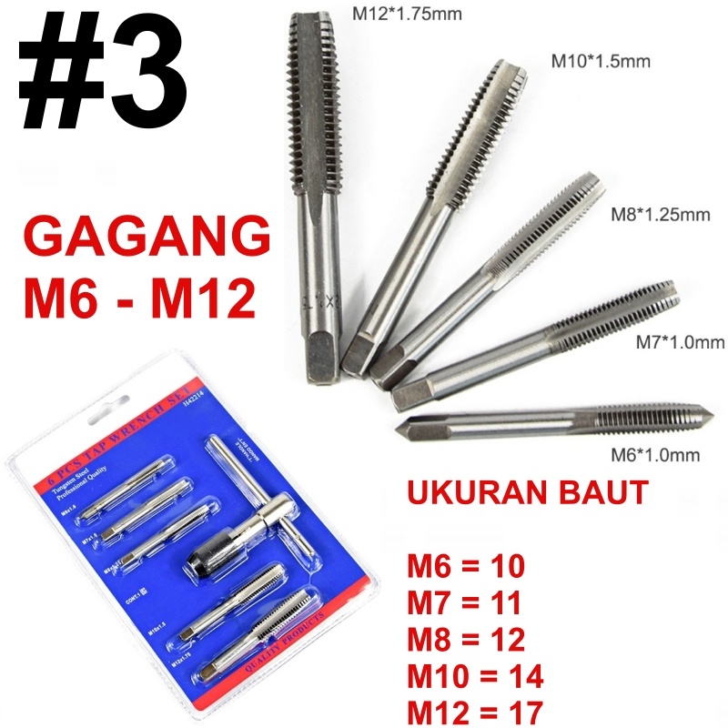 Hand Tap Set Pembuat Ulir Sekrup Mata Bor Tap Die Set &amp; Gagang M3-M12