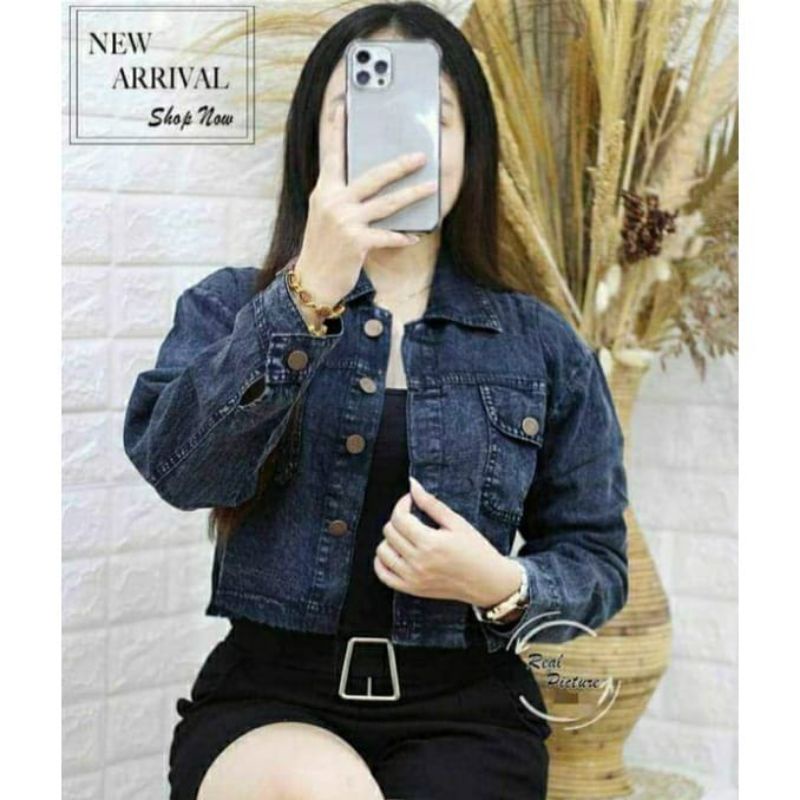 JAKET CROP// JAKET JEANS RAWIS SNOW DEWASA // JAKET CROP MOTIF