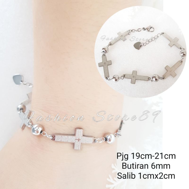 Gelang Tangan Salib Titanium / Rosario Antikarat Fashion Pria Wanita Silver Gold