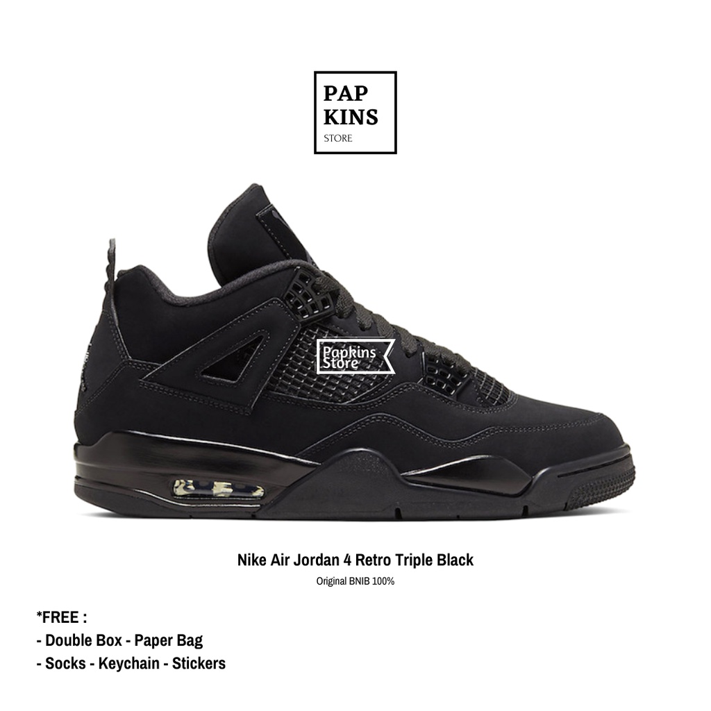 Sepatu Nike Air Jordan 4 Retro Triple Black Original BNIB