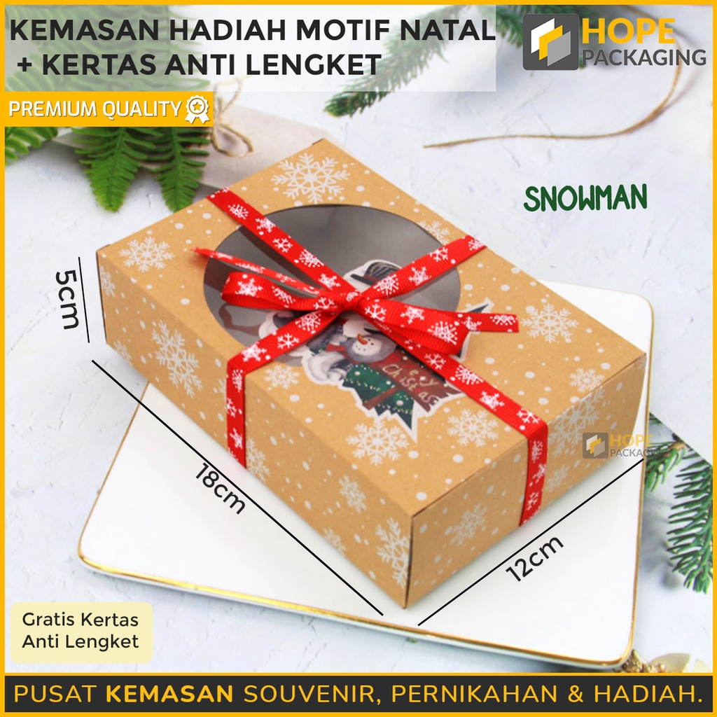 Kemasan Hadiah Natal + Kertas Anti Lengket / Kotak Roti Bakar / Brownies / Permen / Biskuit / Cupcake box Motif Natal