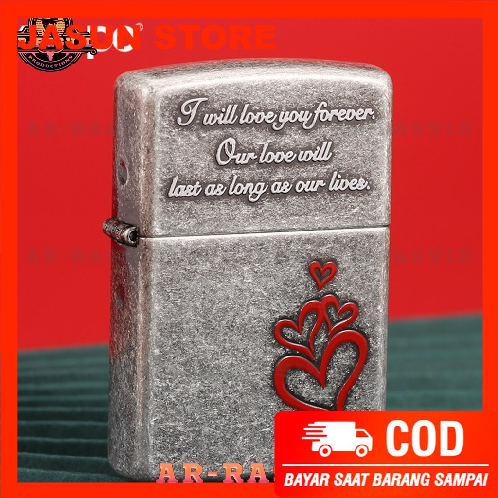 Bisa COD! Korek Api Minyak Zippo Silver Motif Red Heart Eternal Love