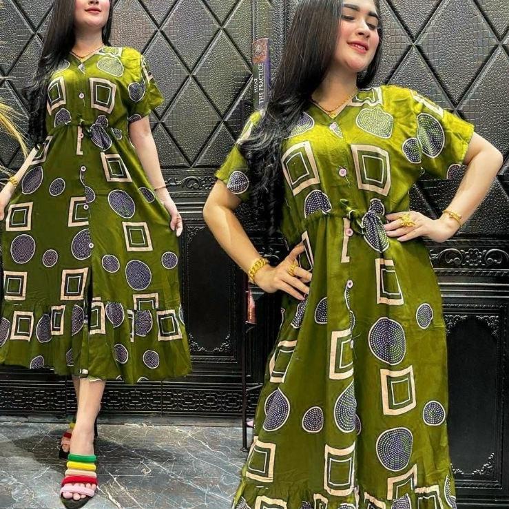 {NDL.18Oc22ᶜ} DRES ANDIN MOTIF KOPI/DRES LENGAN PENDEK/DRES TALI PINGGANG