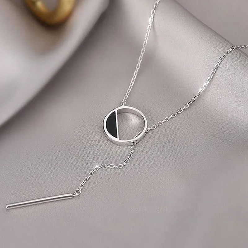 Kalung Choker Bahan Sterling Silver 925 Bentuk Bulat Persegi Panjang Untuk Wanita