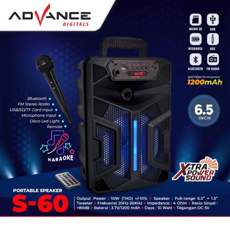 ADVANCE - Speaker Portable Bluetooth 6.5 Inch S60+mic