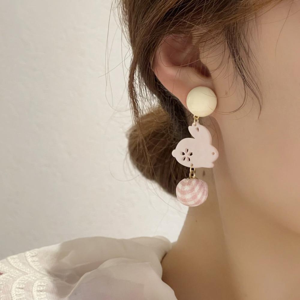 Mxbeauty Anting Kelinci Anting Tusuk Lucu Hati Manis Untuk Gadis Bunga Bulan Awan Untuk Wanita Drop Earrings