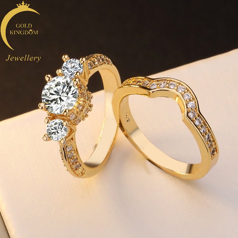 Goldkingdom Fashion Perhiasan 24K Bangkok Aksesoris Ready Stock Wanita Zirkon Berlian Cincin Kreatif Gilt Sterling Perak Cincin Set Hadiah